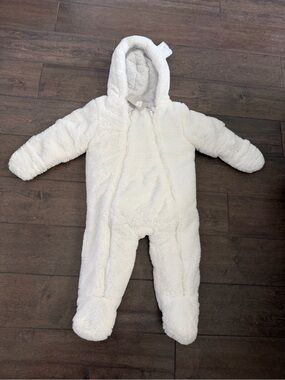 next White Plush Hooded Baby One-Piece Footed Suit